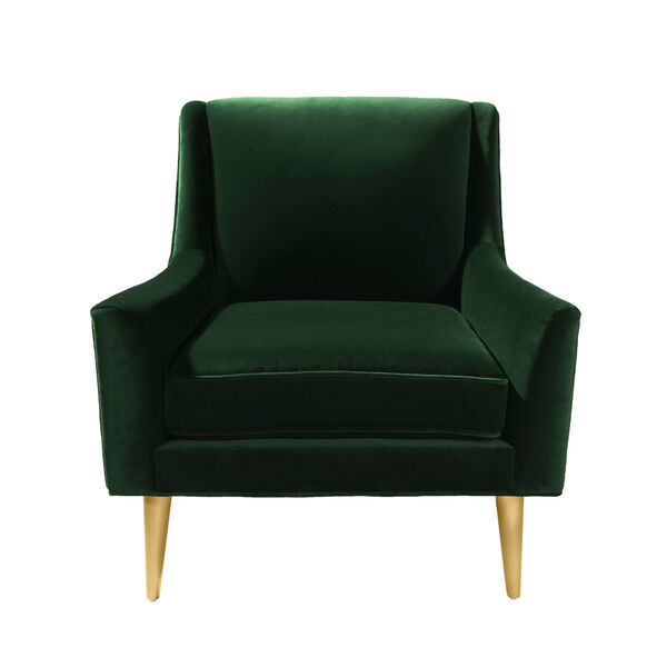 Green Velvet and Polished Brass Lounge Chair, image 3